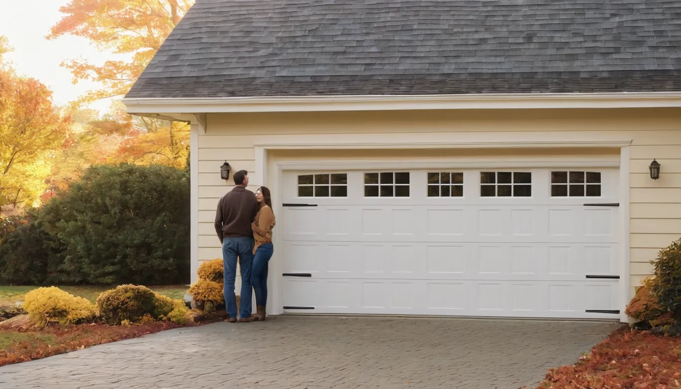 A homeowner and a garage door provider checking a garage door in Framingham